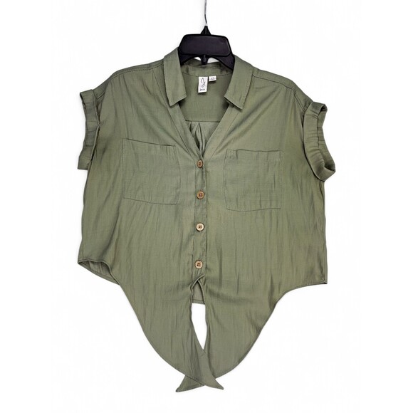 Joie Tops - Joie Tie-Front Button Down Top S Olive Lightweight Shirt